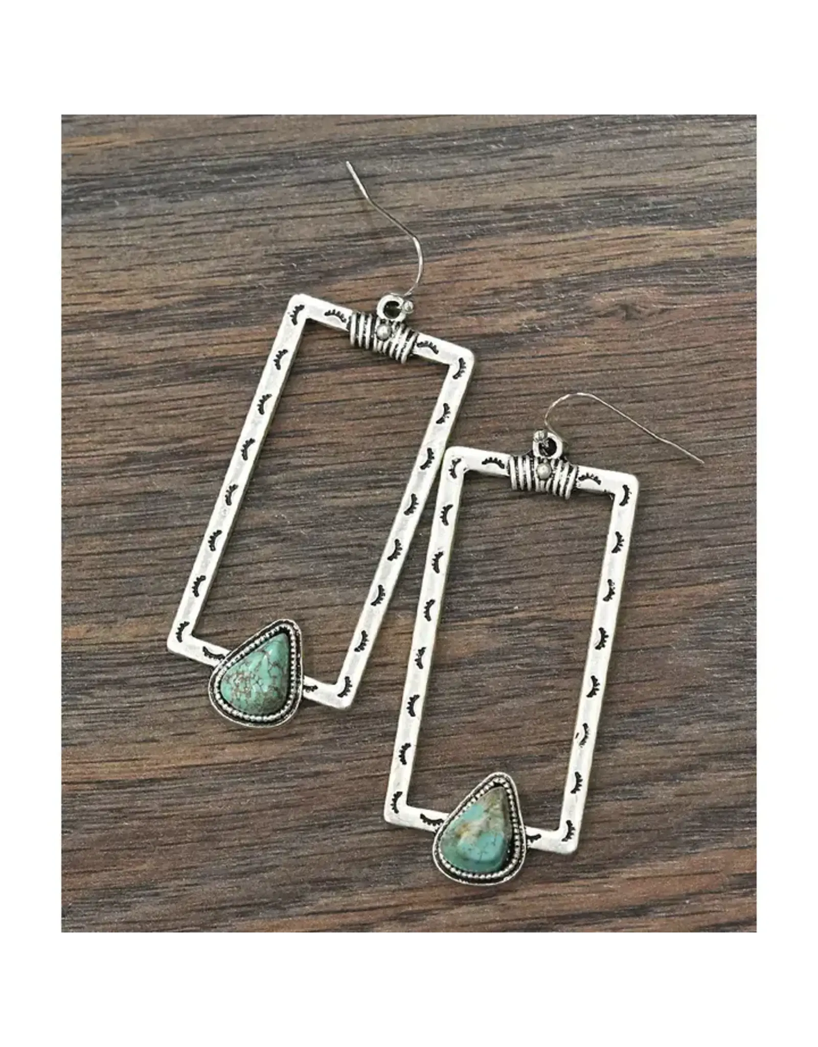 EARRINGS DANGLE BOHO CONCHO 2.2" RECTANGLE