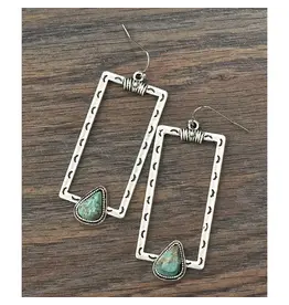 EARRINGS DANGLE BOHO CONCHO 2.2" RECTANGLE