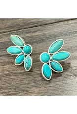 EARRING STUD 1.2 " TURQUOISE 1/2 FLOWER CONCHO