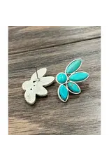 EARRING STUD 1.2 " TURQUOISE 1/2 FLOWER CONCHO