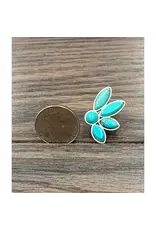 EARRING STUD 1.2 " TURQUOISE 1/2 FLOWER CONCHO