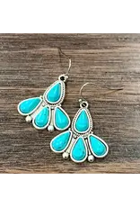 EARRINGS DANGLE 4 TURQUOISE TEARD DROP STONES