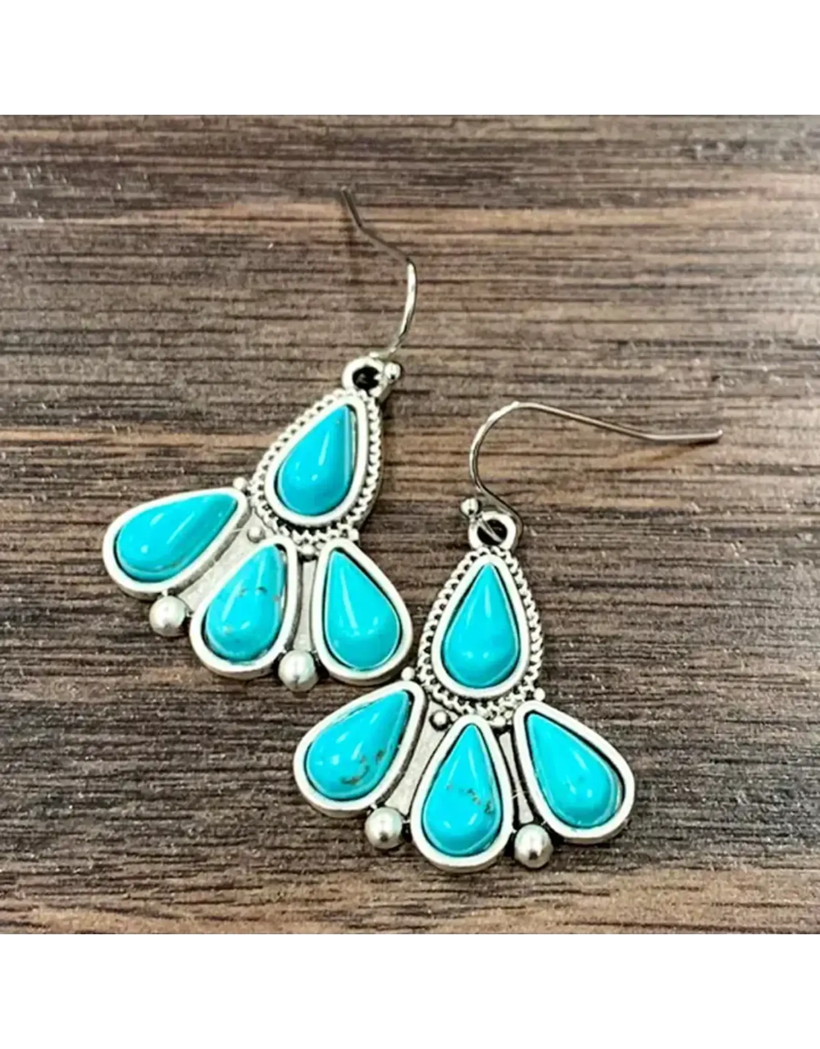 EARRINGS DANGLE 4 TURQUOISE TEARD DROP STONES