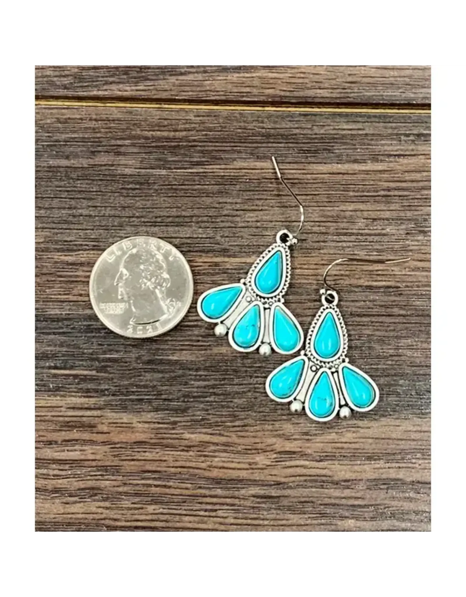EARRINGS DANGLE 4 TURQUOISE TEARD DROP STONES
