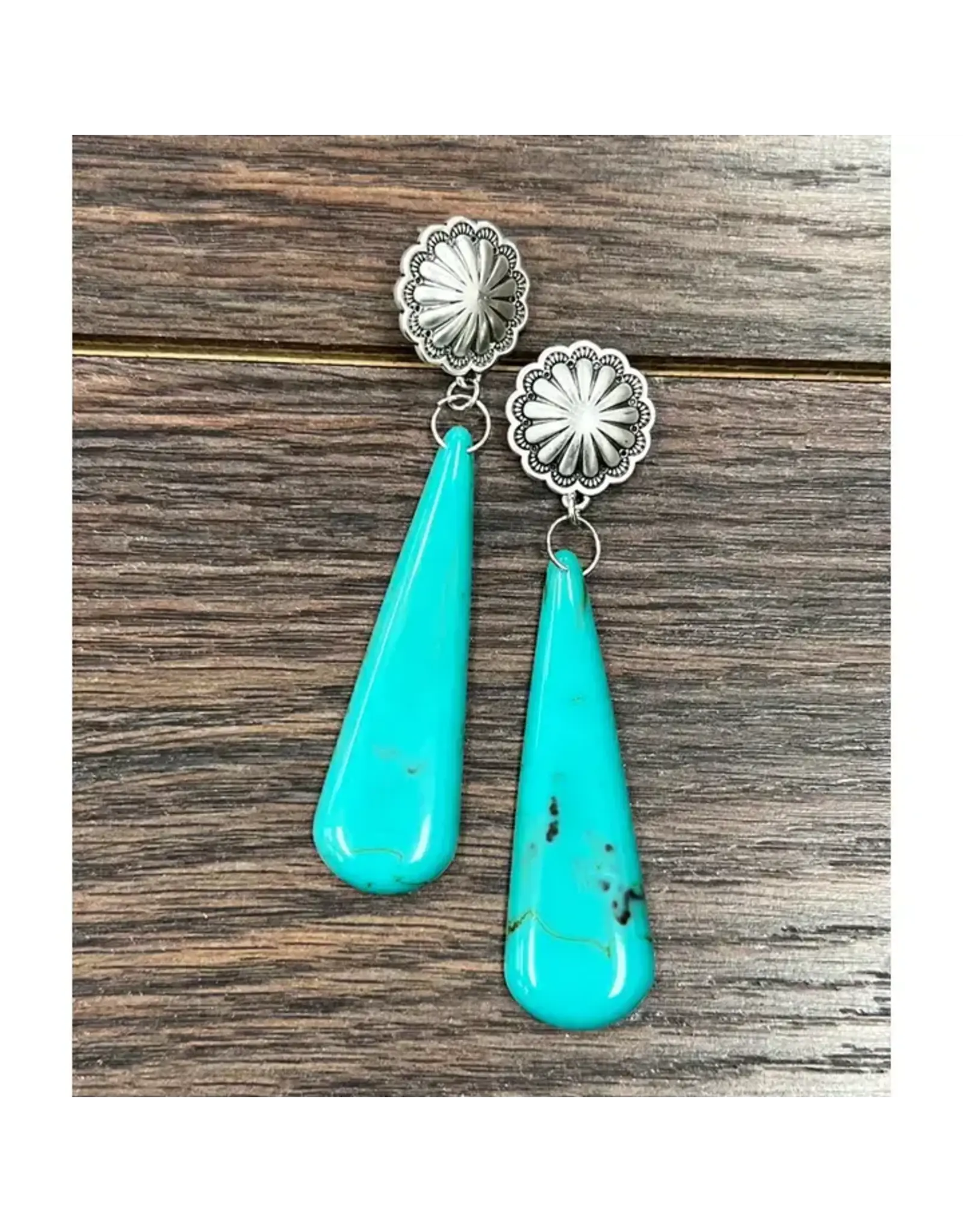 EARRINGS BIG DANGLE COCNHO STUD TURQUOISE SLAB