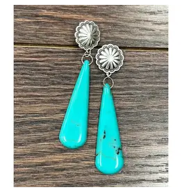 EARRINGS BIG DANGLE COCNHO STUD TURQUOISE SLAB