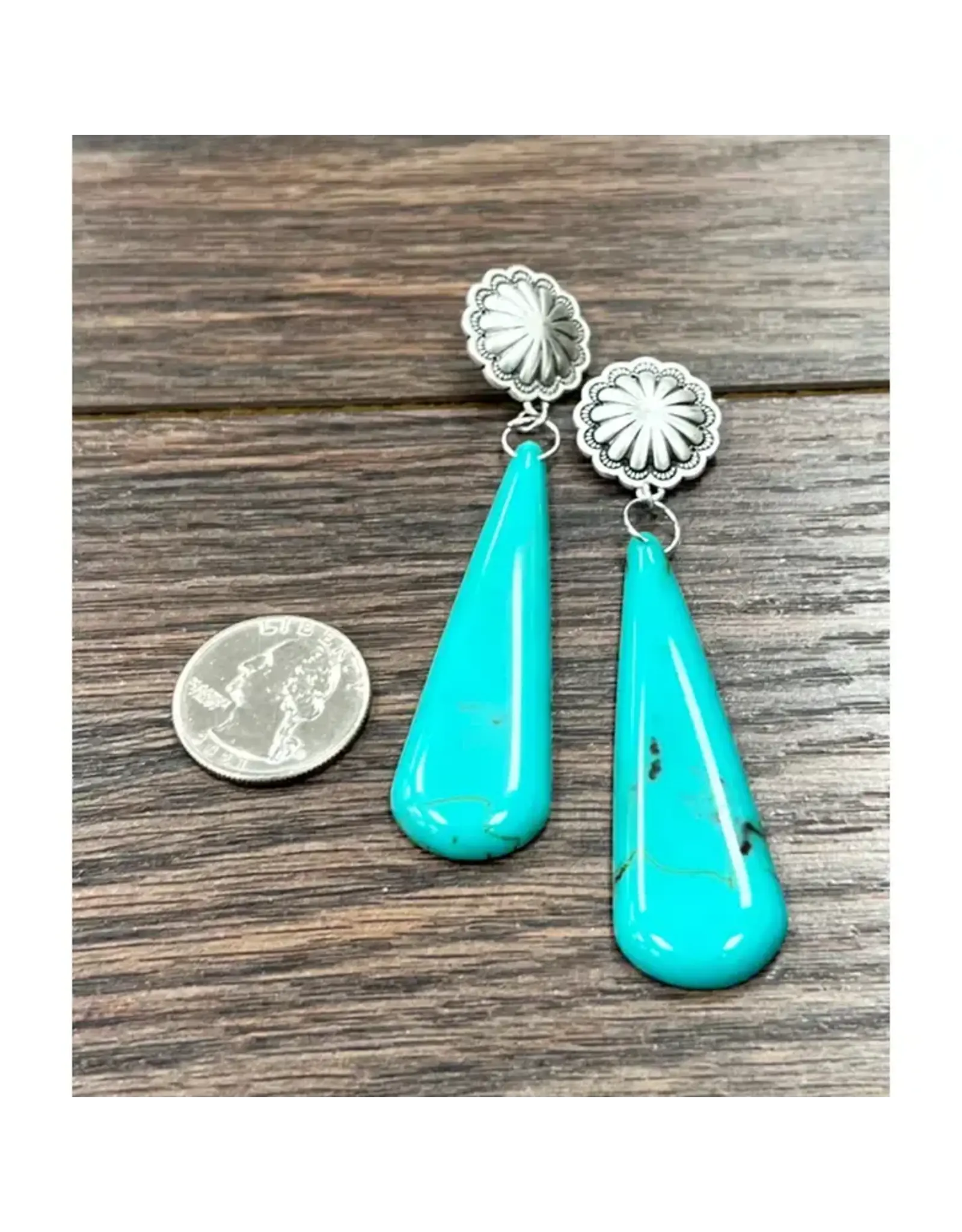 EARRINGS BIG DANGLE COCNHO STUD TURQUOISE SLAB