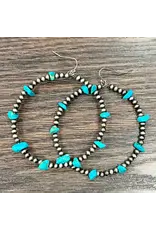 EARRINGS DANGLE HOOP NAVAJO PEARL TURQUOISE CHIPS