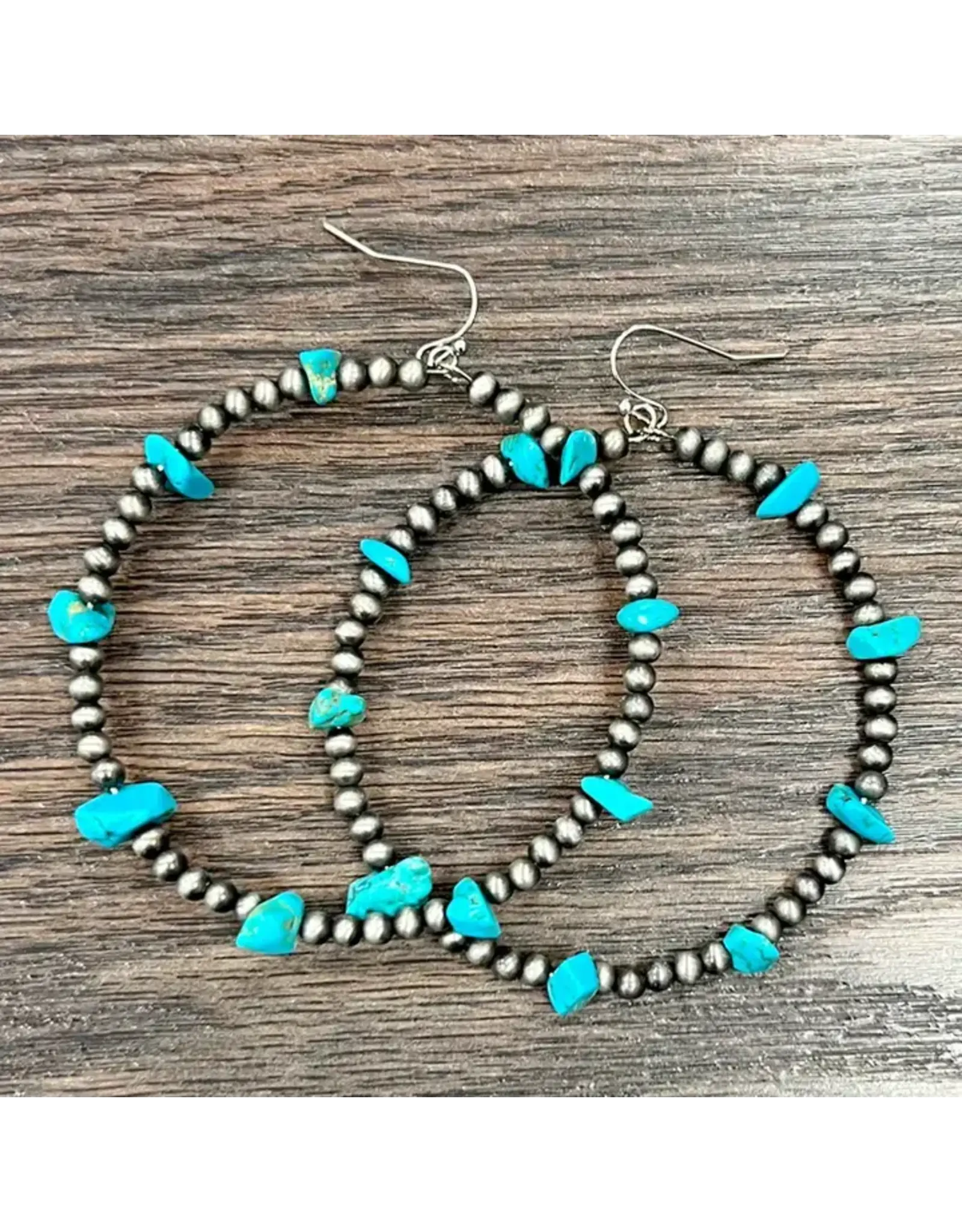EARRINGS DANGLE HOOP NAVAJO PEARL TURQUOISE CHIPS