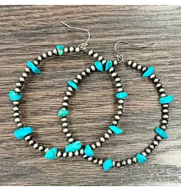 EARRINGS DANGLE HOOP NAVAJO PEARL TURQUOISE CHIPS