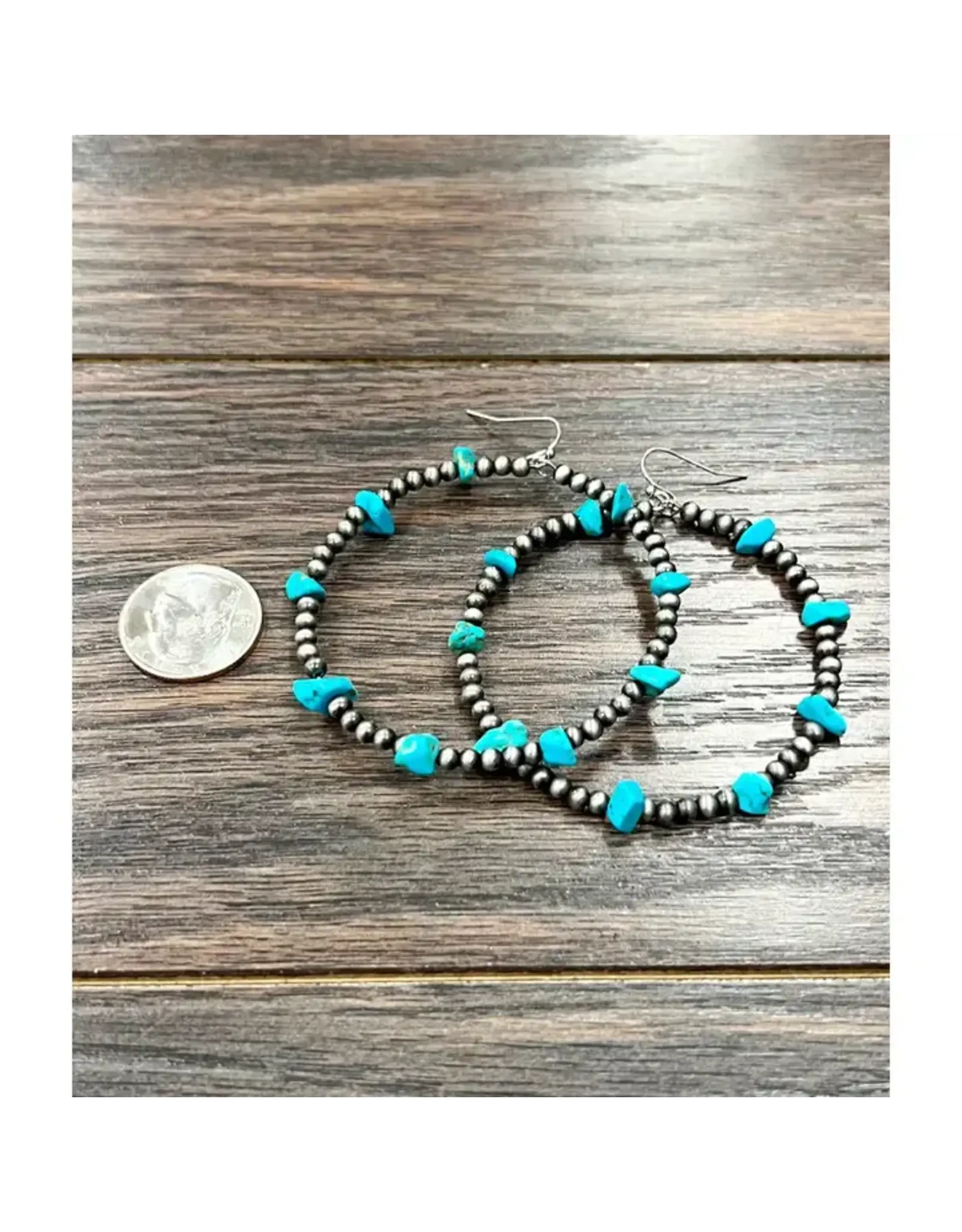 EARRINGS DANGLE HOOP NAVAJO PEARL TURQUOISE CHIPS