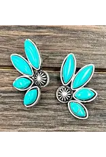 EARRING STUD 1/2 TURQUOISE FLOWER CONCHO CENTER