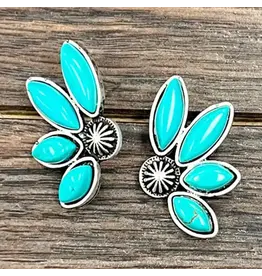 EARRING STUD 1/2 TURQUOISE FLOWER CONCHO CENTER