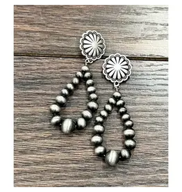 EARRING HOOP TEARDROP NAVAJO PEARL CONCHO STUD