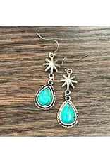 EARRINGS DANGLE WESTERN TURQUOISE TEARDROP WITH SPUR ROWELS