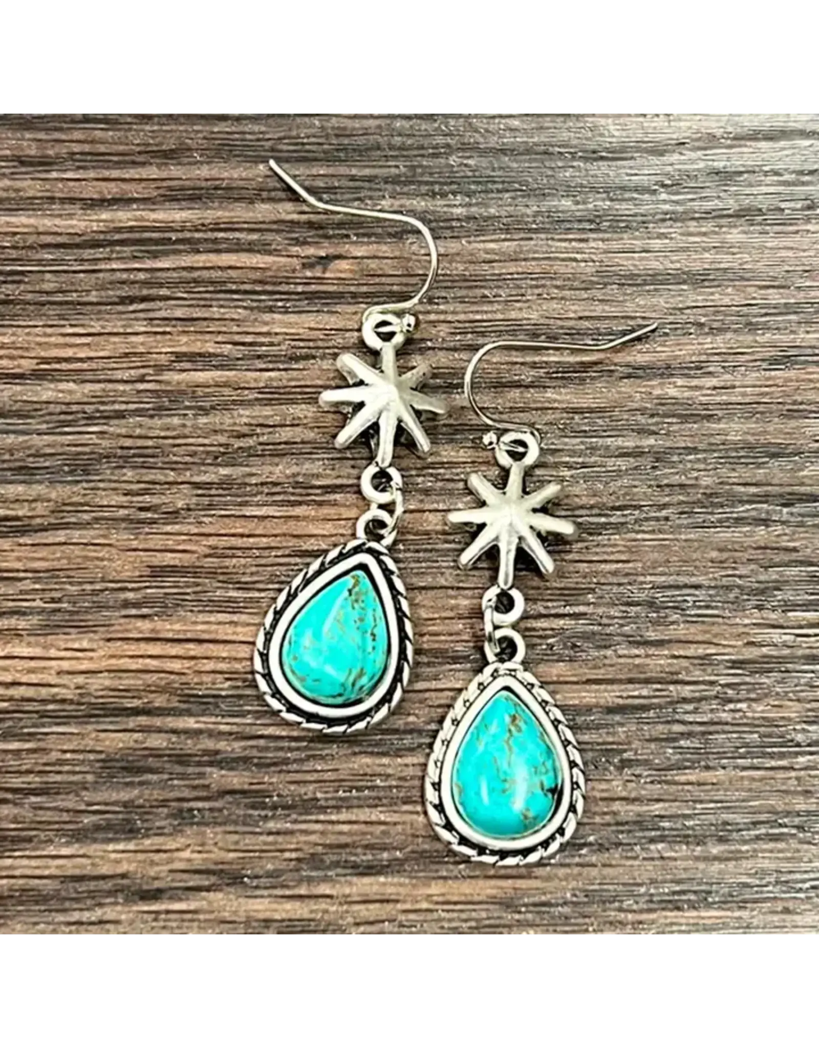 EARRINGS DANGLE WESTERN TURQUOISE TEARDROP WITH SPUR ROWELS
