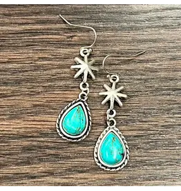 EARRINGS DANGLE WESTERN TURQUOISE TEARDROP WITH SPUR ROWELS