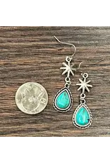 EARRINGS DANGLE WESTERN TURQUOISE TEARDROP WITH SPUR ROWELS