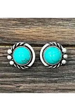 EARRING STUD TURQUOISE CIRCLE ROPE EDGE