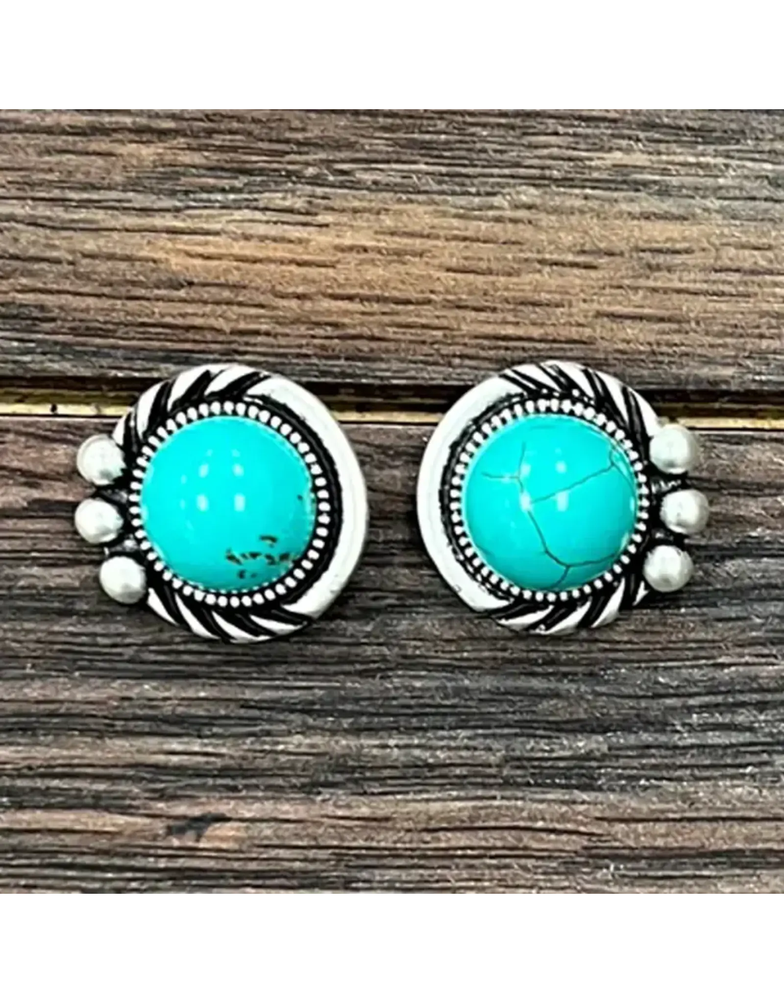 EARRING STUD TURQUOISE CIRCLE ROPE EDGE