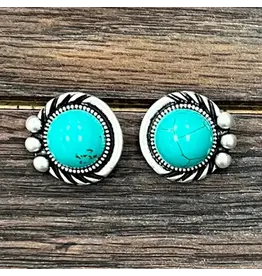 EARRING STUD TURQUOISE CIRCLE ROPE EDGE