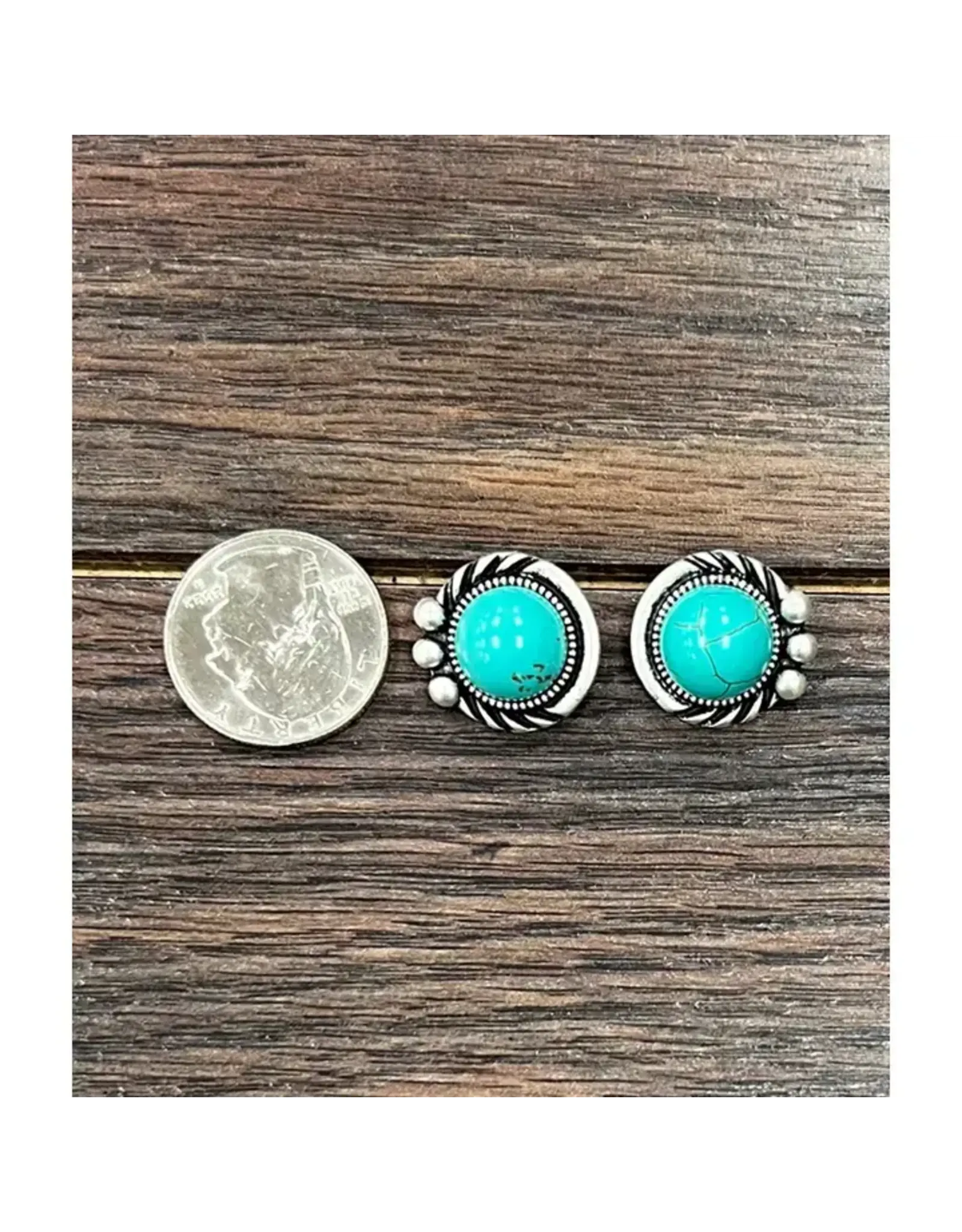 EARRING STUD TURQUOISE CIRCLE ROPE EDGE