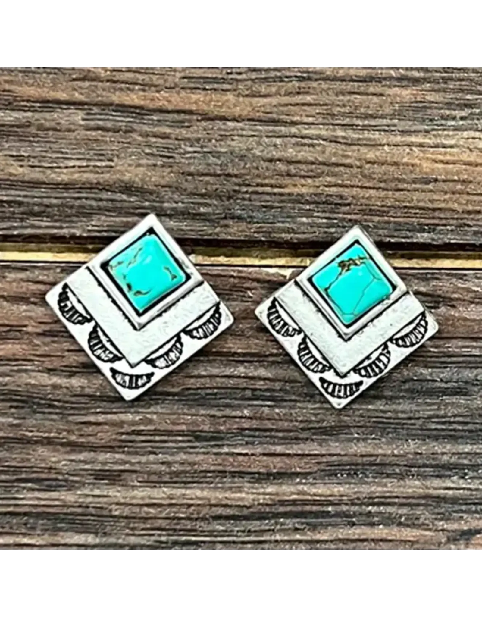 EARRING SQUARE STUD TURQUOISE SQUARE STONE