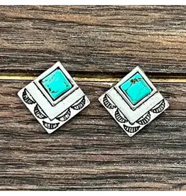 EARRING SQUARE STUD TURQUOISE SQUARE STONE