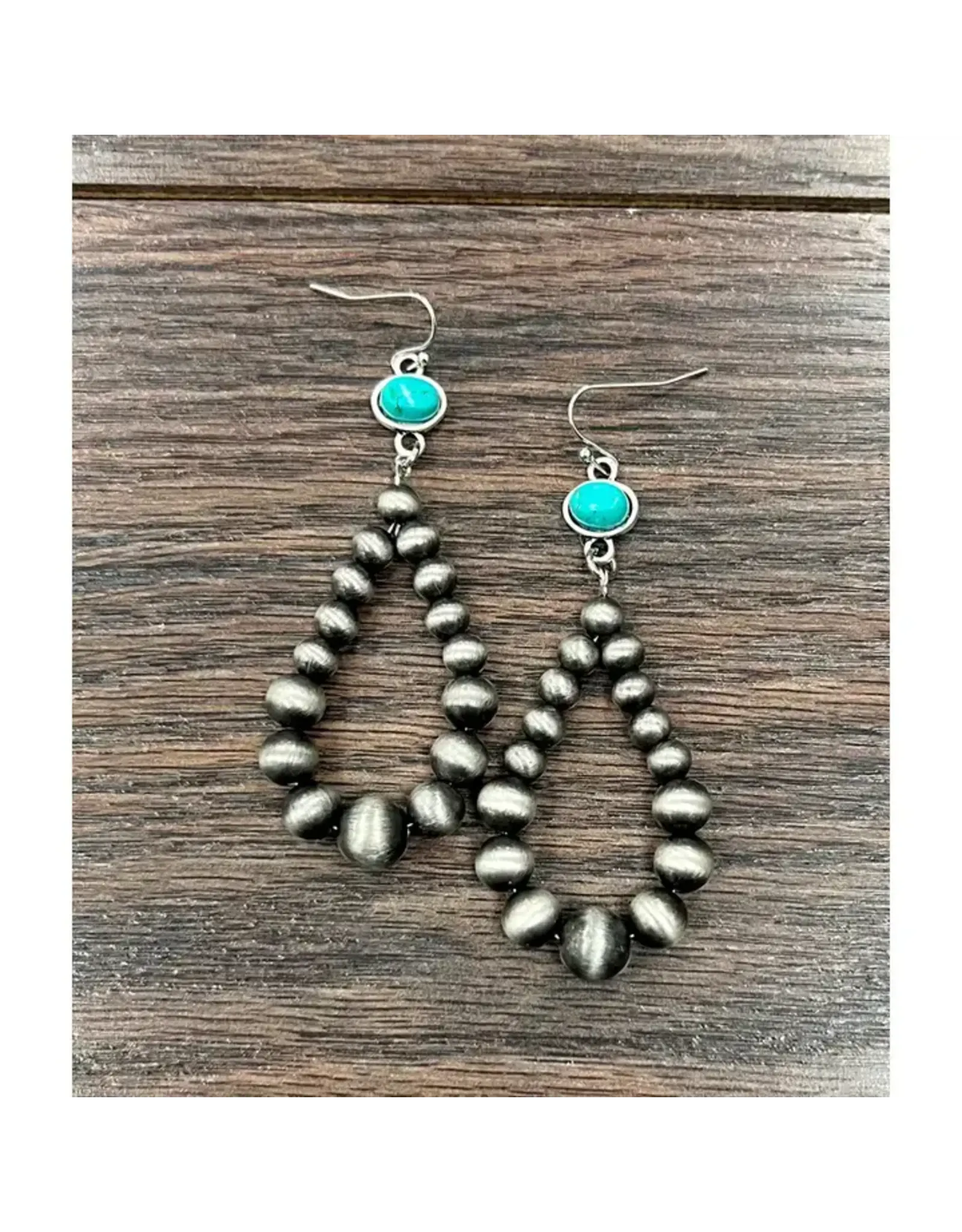 EARRING DANGLE OVAL TURQUOISE STONE NAVAJO PEARL