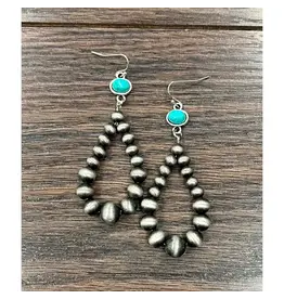EARRING DANGLE OVAL TURQUOISE STONE NAVAJO PEARL