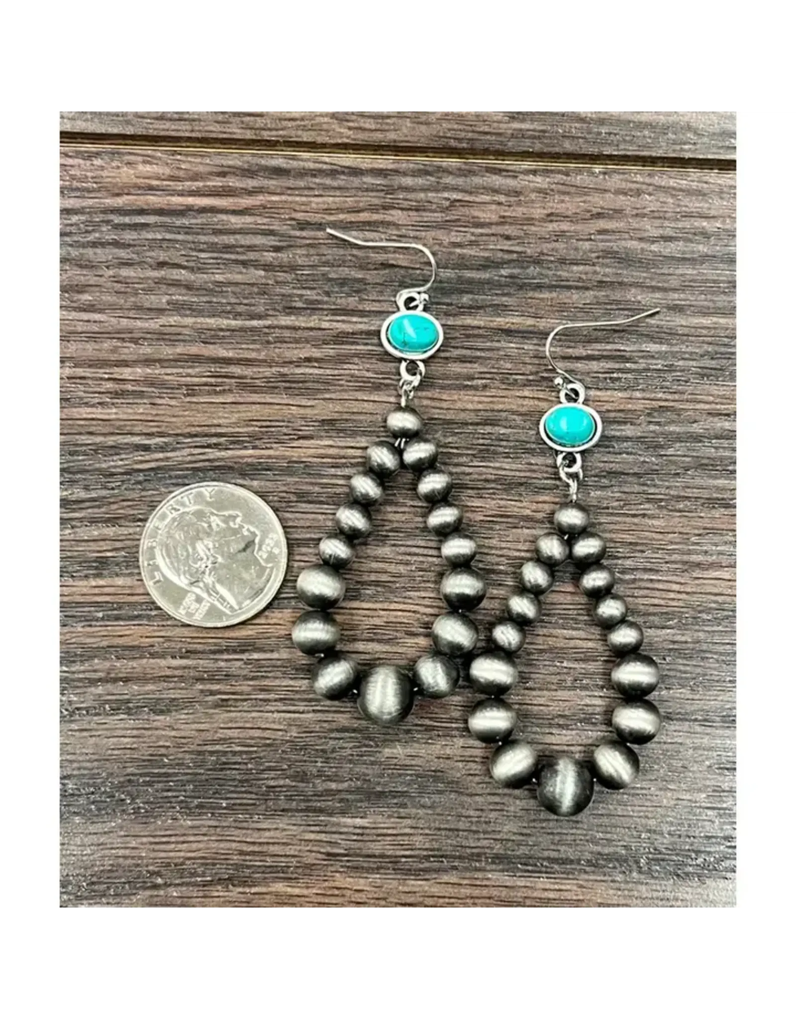 EARRING DANGLE OVAL TURQUOISE STONE NAVAJO PEARL