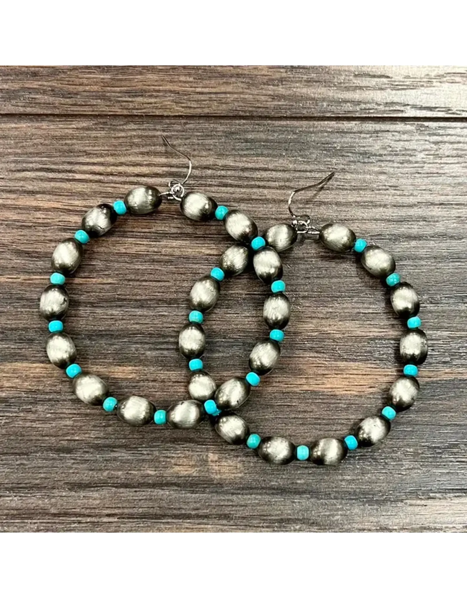 EARRING DANGLE HOOP NAVAJO PEARL TURQUOISE BEAD