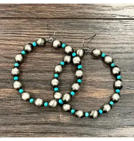 EARRING DANGLE HOOP NAVAJO PEARL TURQUOISE BEAD