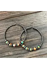 EARRING HOOP NAVAJO PEARL TURQUOISE ORANGE BEADS