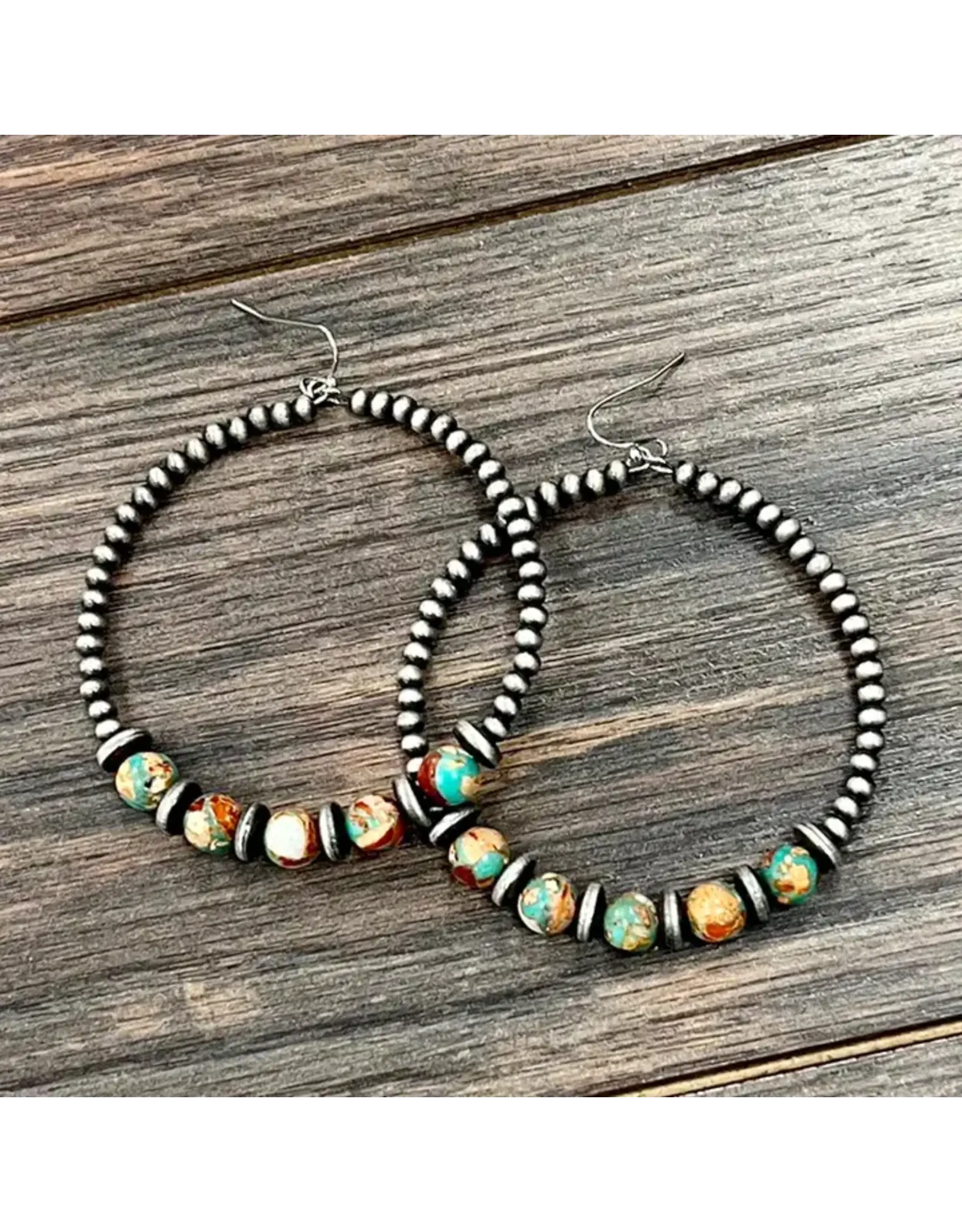 EARRING HOOP NAVAJO PEARL TURQUOISE ORANGE BEADS