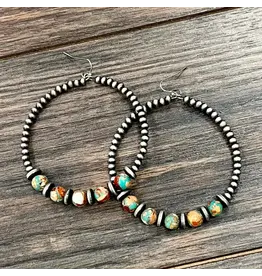 EARRING HOOP NAVAJO PEARL TURQUOISE ORANGE BEADS
