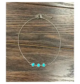 NECKLACE DAINTY 3 CIRCLE TURQUOISE STONES 15"