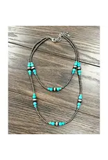 NECKLACE NAVAJO PEARL WESTERN 2 STRAND TURQUOISE BEADS