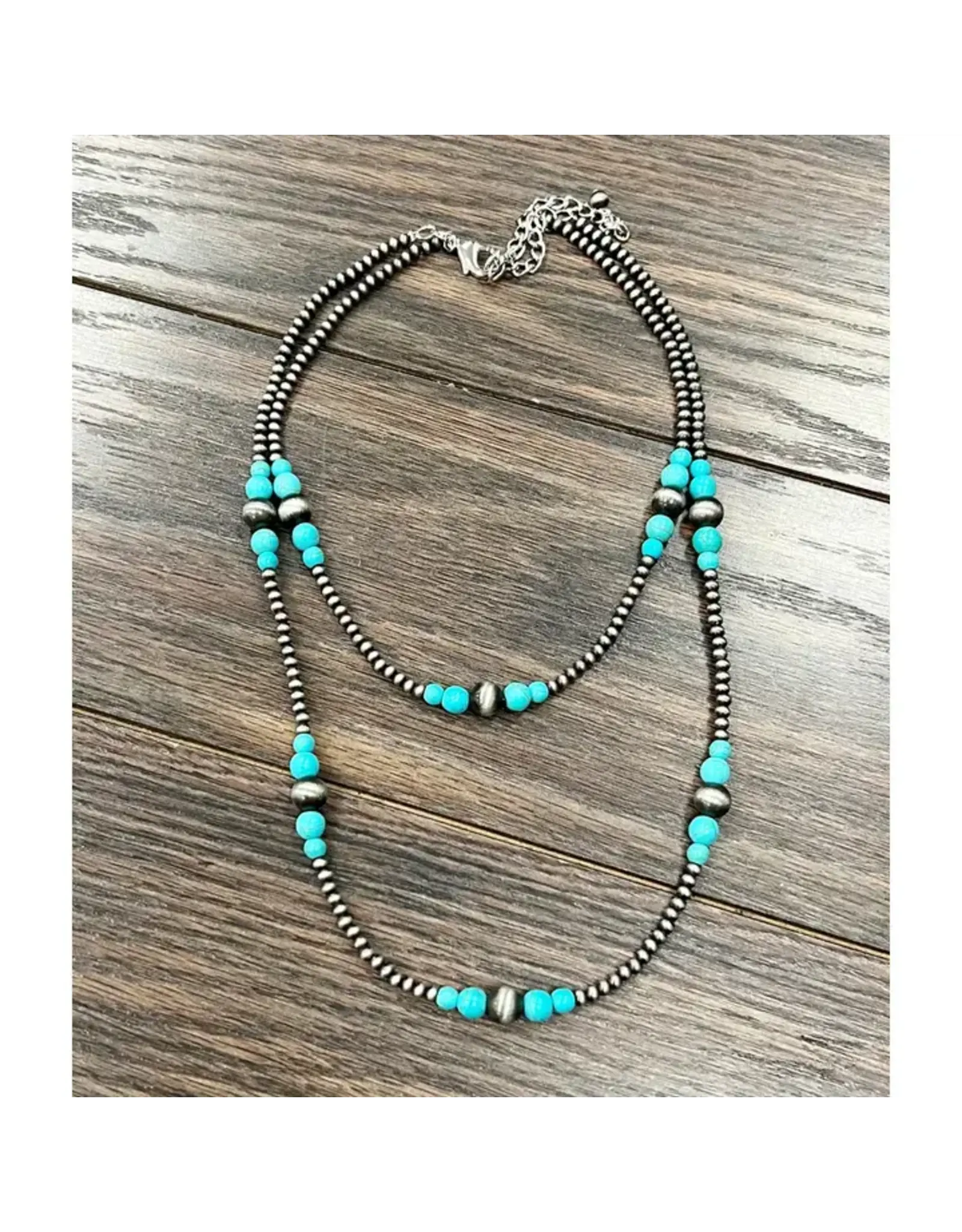 NECKLACE NAVAJO PEARL WESTERN 2 STRAND TURQUOISE BEADS