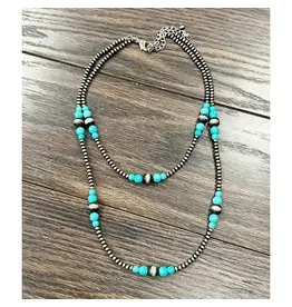 NECKLACE NAVAJO PEARL WESTERN 2 STRAND TURQUOISE BEADS