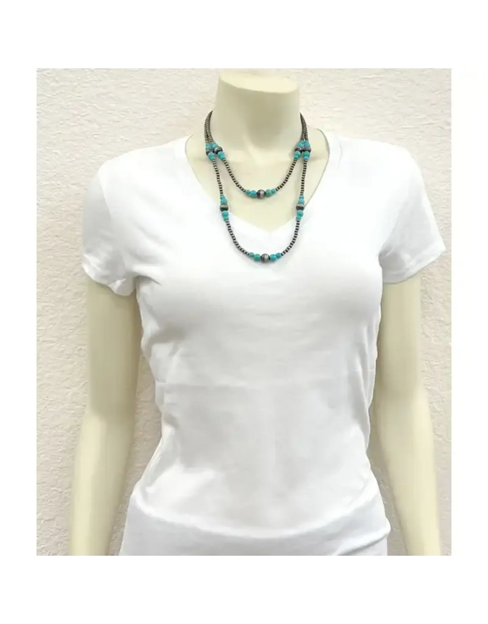 NECKLACE NAVAJO PEARL WESTERN 2 STRAND TURQUOISE BEADS
