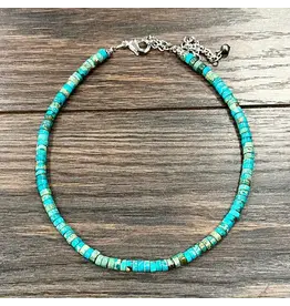 NECKLACE 15" TURQUOISE ROUND BEADS 6MM