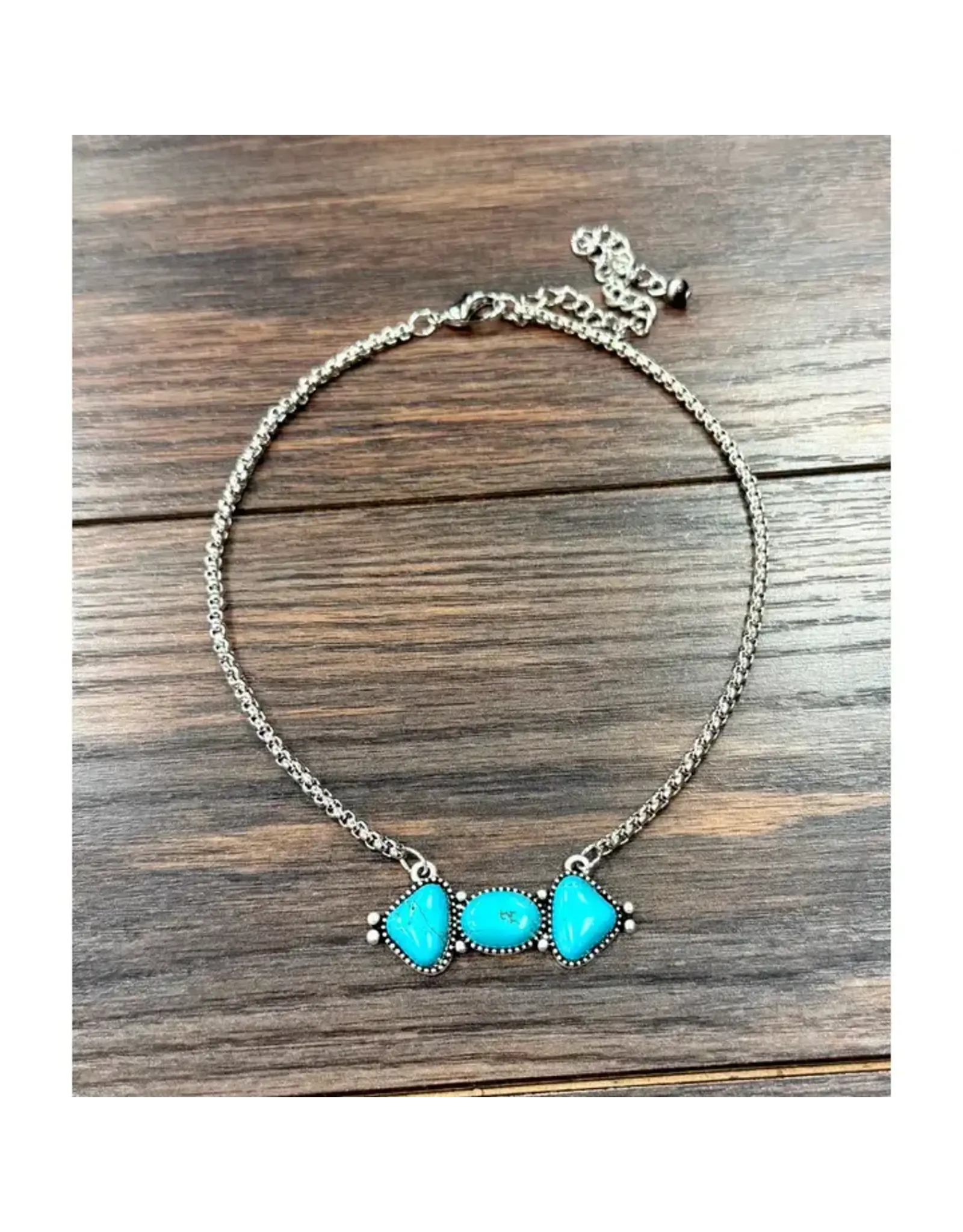 NECKLACE WESTERN 17" 3 TURQUOISE STONE LARGE BAR