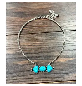 NECKLACE WESTERN 17" 3 TURQUOISE STONE LARGE BAR