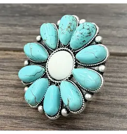RING BIG TURQUOISE CONCHO WHITE CENTER