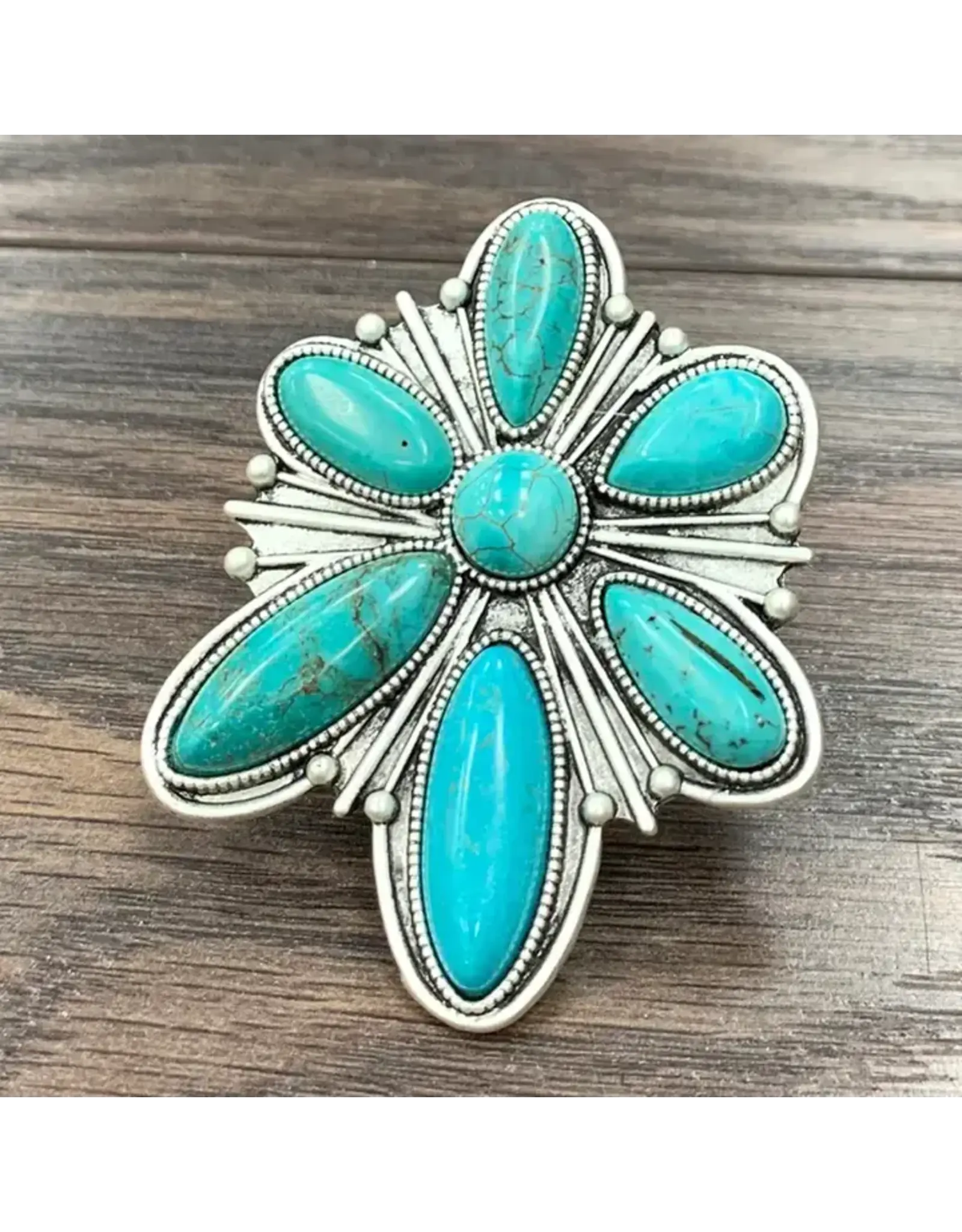 RING HUGE LOPED SIDED CONCHO TURQUOISE