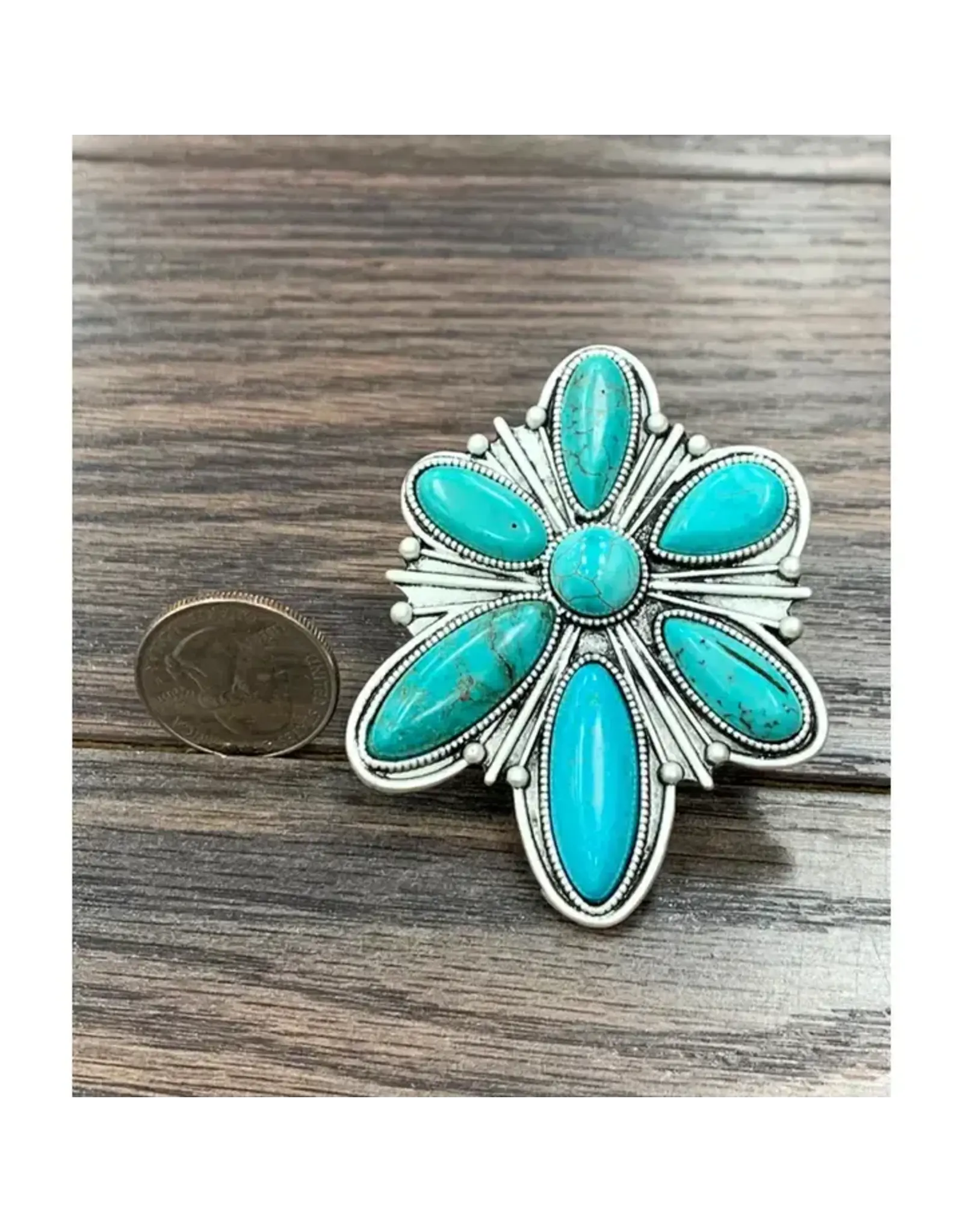RING HUGE LOPED SIDED CONCHO TURQUOISE