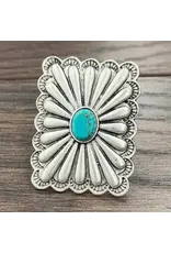 RING METAL SQUARE TURQUOISE MIDDLE STONE