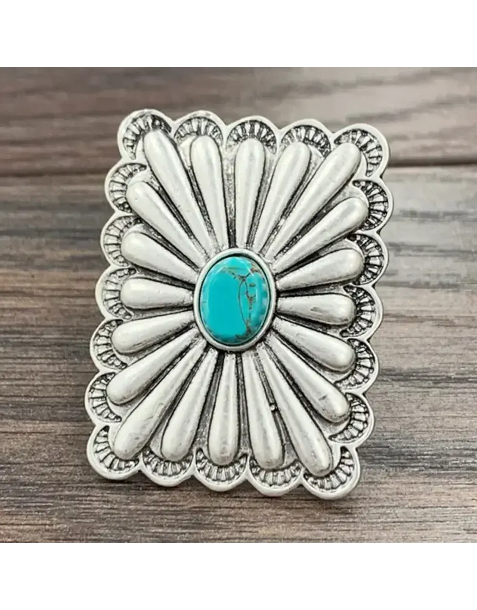 RING METAL SQUARE TURQUOISE MIDDLE STONE