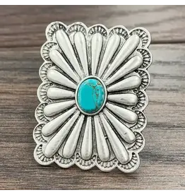 RING METAL SQUARE TURQUOISE MIDDLE STONE